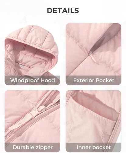 Vista 6 de Wantdo - Chaqueta de plumón con capucha para mujer, corta, ultraligera y plegable