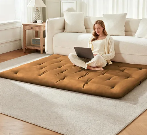Vista 7 de Mollydot Colchón de futón japonés tamaño matrimonial de 54 x 75 pulgadas, colchón de cama plegable, tapete portátil de tatami, cojín de futón