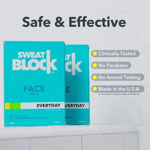 Vista 8 de SweatBlock Toallitas faciales antitranspirantes para hombres y mujeres, 15 unidades, ayudan a controlar la piel grasa, reducir el brillo