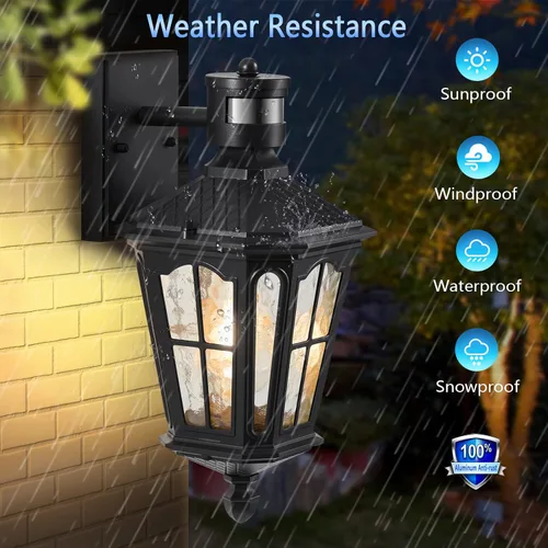 Vista 6 de Luz de pared para exteriores con sensor de movimiento, lámparas de pared de atardecer a amanecer, con vidrio ondulado de agua templada, lámpara
