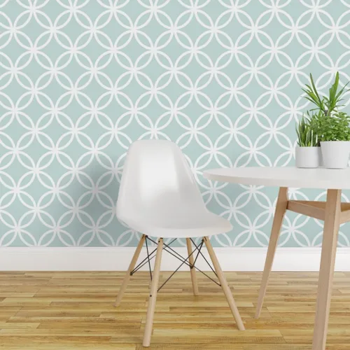 Vista 3 de Muestras de papel tapiz removibles – Cerclattice White Circles Winter Lattice Baby Boy Quatrefoil Papel pintado personalizado pre-pegado por