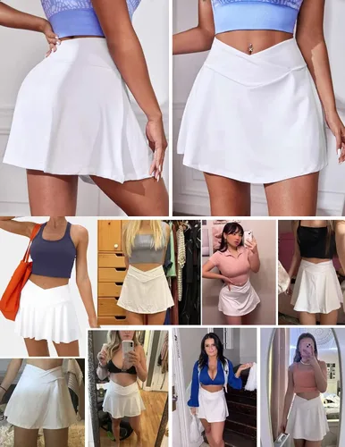 Vista 5 de HOTOUCH Minifalda básica para mujer, falda acampanada de cintura alta cruzada