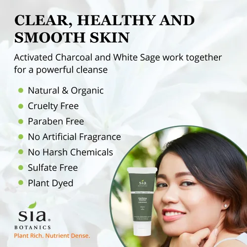 Vista 5 de Sia Botanics Limpiador facial aclarador (tubo ecológico de 2.5 onzas), lavado facial con salvia blanca, carbón activado, árbol de té, natural