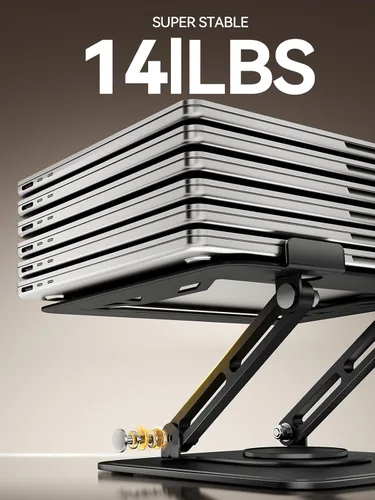 Vista 5 de tounee Soporte para computadora portátil para escritorio, soporte ajustable para computadora con base giratoria de 360°, elevador ergonómico