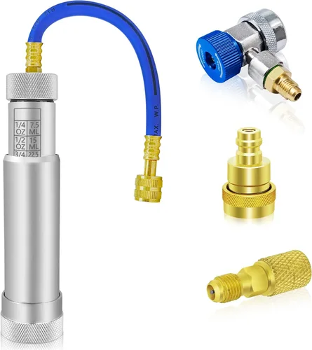 Vista 10 de Kit de prevención de reflujo del inyector de aceite de tinte AC, inyector de aceite de tinte HVAC con acoplador rápido a presión R134A, acoplador