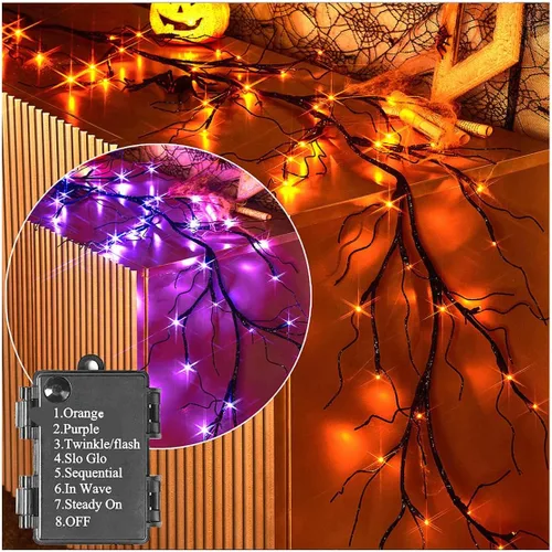 Vista 16 de Hairui Guirnalda de abedul iluminada, funciona con pilas, con 8 funciones, 48 luces blancas cálidas y multicolor, de 6 pies, guirnalda preiluminada