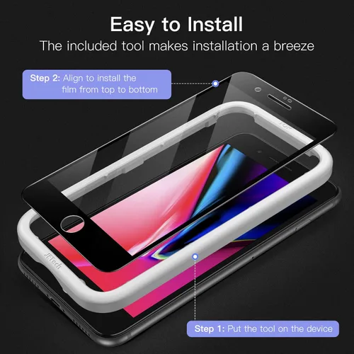 Vista 4 de JETech Protector de pantalla de cobertura total para iPhone SE 3 (2022)/SE 2 (2020)/8/7 de 4.7 pulgadas, película de vidrio templado con borde negro