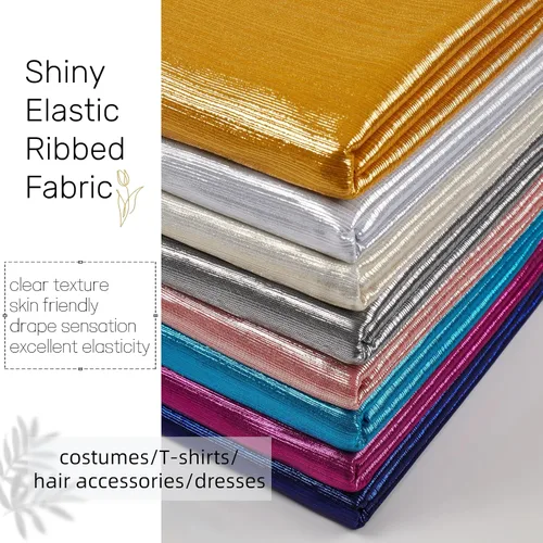 Vista 6 de Tela de Punto Acanalado Metálico Suave, Brillante y Elástica de 60 Pulgadas de Ancho con Brillo Metálico para Vestido de Baile, Disfraz, Vestido