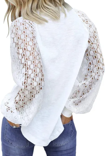 Vista 2 de MIHOLL - Blusa de encaje de manga larga para mujer camiseta de estilo casual corte suelto