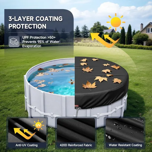 Vista 5 de LXKCKJ Cubierta de Piscina Redonda de 6 Pies, Cubiertas Solares para Piscinas Sobre el Suelo, Cubiertas de Piscina de Tanque de Almacenamiento Negro