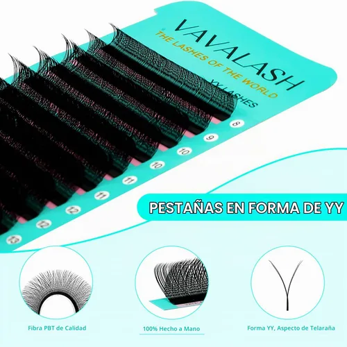 Vista 2 de VAVALASH Extensiones de pestañas en Y, rizo C, 0.002 in, 0.315-0.591 in, bandeja mixta, volumen 4D, extensiones de pestañas tipo YY, extensiones