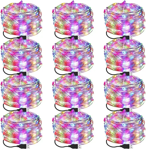 Vista 12 de Macarrie 6 piezas de luces de cadena USB de 33 pies con 100 LED, luces de hadas alimentadas por USB para decoración de Navidad, interior, exterior