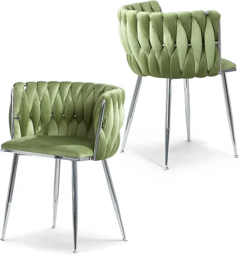 Vista 12 de Juego de 2 sillas de comedor de terciopelo, sillas laterales tapizadas tejidas con patas de metal negro, sillas decorativas modernas, sillas
