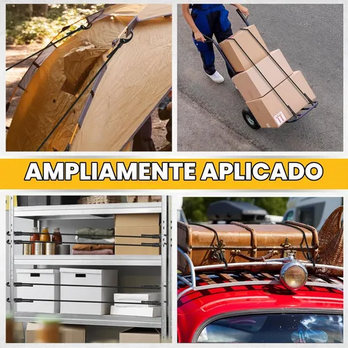 Vista 9 de Rollo de cuerda elástica con 40 ganchos ajustables, cuerdas elásticas resistentes de 1/3 pulgadas x 65 pies, cuerda elástica negra de grado marino
