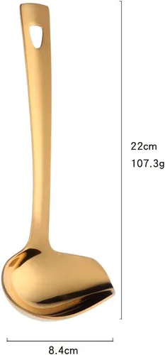 Vista 6 de Cucharón para salsa, cuchara dorada con boquilla para sopa de salsa, utensilio de cocina de acero inoxidable, pulido de espejo y apto