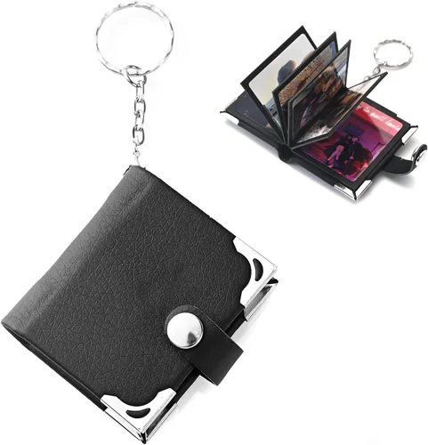 Vista 6 de Llavero personalizado con foto personalizado álbum de fotos de cuero llavero bolsillo mini álbum de fotos