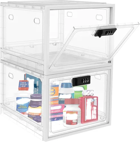 Vista 9 de Caja de bloqueo para medicamentos seguros, caja de almacenamiento con cerradura de 10 litros para refrigerador/aperitivos alimentos, cajas