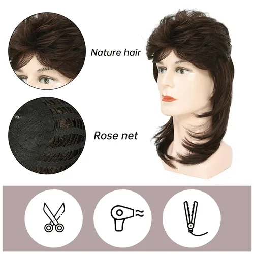 Vista 6 de Pelucas de salmonete para hombre, Joe Dirt, peluca emo, disfraces de los años 80, accesorio de fiesta de disfraces, peluca de cosplay, Halloween Man