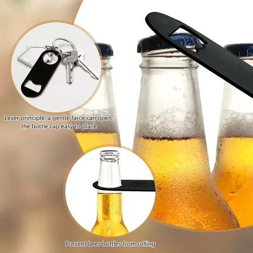 Vista 3 de 30 abridores de botellas planos de 3.5 x 1.18 pulgadas, abridor de botellas de cerveza de acero inoxidable negro, hoja de barra resistente, abridor