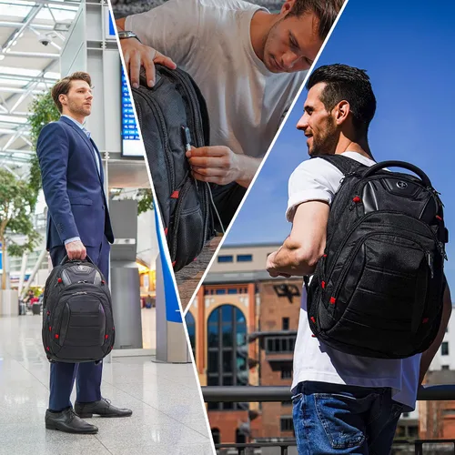 Vista 2 de Swissdigital - Mochila de diseño para viaje para hombres, compatible con TSA, con carga USB, protección RFID, mochila de negocios para laptops
