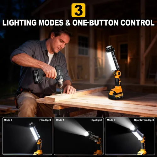 Vista 4 de DTEZTECH Luz de trabajo LED para batería Dewalt de 14.4 V-20 V Max, linterna inalámbrica multifuncional de 2000 lm para exteriores, 25 W, adecuada