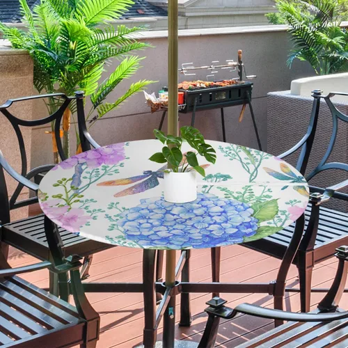 Vista 23 de Fitted Round Tablecloth with Umbrella Hole and Zipper Buffalo Plaid Outdoor Elastic Table Cloth 36"-44" Oil-Proof Waterproof Moroccan Patio Table