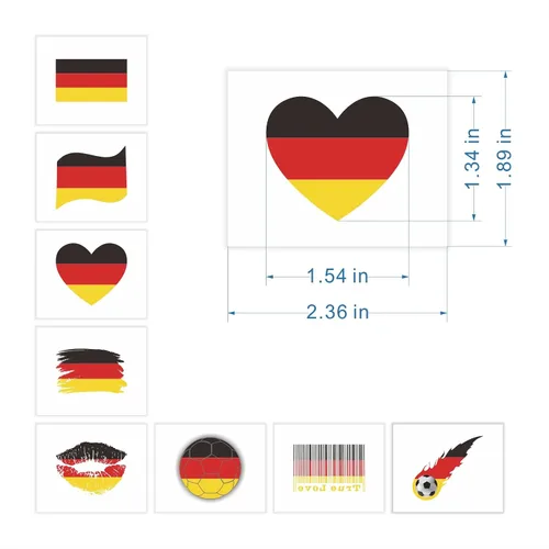 Vista 2 de 40 piezas de tatuajes temporales individuales de la bandera de Alemania para niños, fanáticos de la cara, calcomanías para adultos, accesorios
