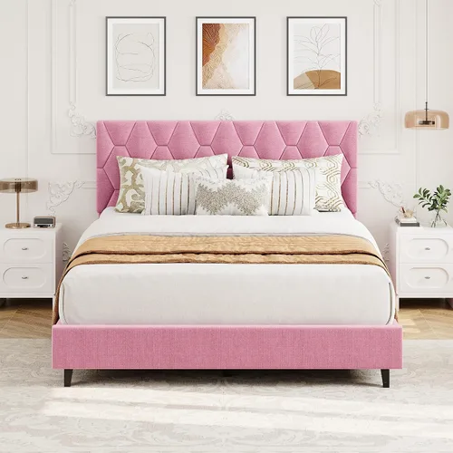 Vista 8 de GarveeHome Marco de Cama de Plataforma Tamaño Twin con Cabecera Tapizada y Soporte de Listones de Madera, Base de Colchón Tapizada/No Necesita Beige
