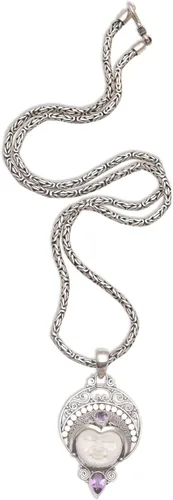 Vista 4 de NOVICA Collar hecho a mano con colgante de amatista de plata de ley 925 de Bali Purple Indonesia piedra natal 'Lunar Queen', Plata esterlina