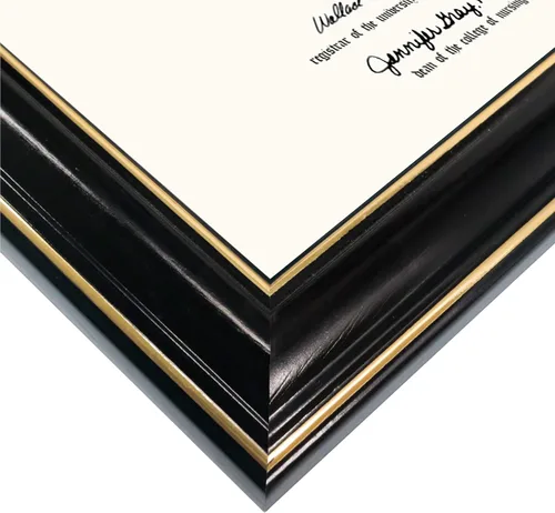 Vista 6 de GraduationMall Marco de diploma de certificado de 8.5 x 11, madera maciza y vidrio templado, acabado negro con ribete dorado