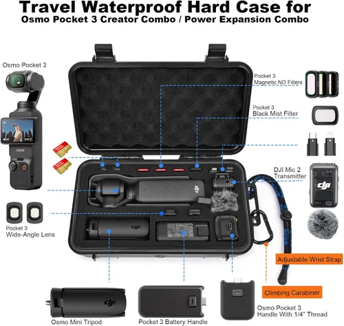 Vista 2 de Lekufee Estuche Rígido Impermeable de Viaje Compatible con DJI Osmo Pocket 3/Combo Creador/Combo de Expansión de Potencia/Cámara de Video DJI Pocket