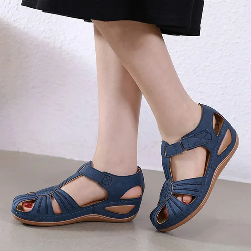 Vista 6 de SHIBEVER Sandalias de cuña para mujer Verano: zapatos elegantes con 16 Azul