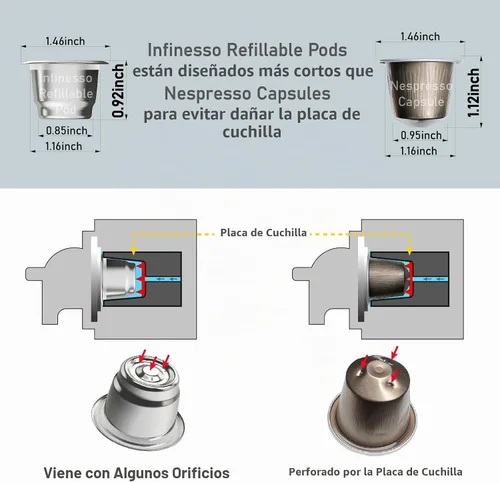 Vista 3 de 10 cápsulas reutilizables para Nespresso OriginalLine - 300 tapas de aluminio con 10 cápsulas de café recargables compatibles con la máquina