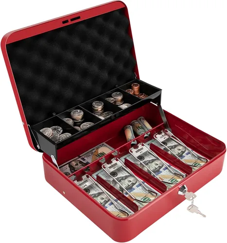 Vista 14 de Caja de efectivo con bandeja de dinero y cerradura, caja de dinero segura para efectivo, caja de bloqueo de metal con combinación, organizador