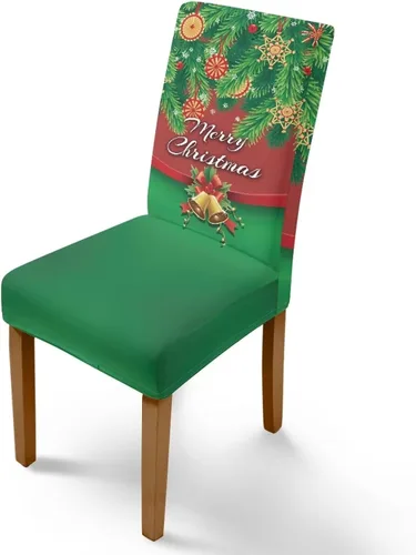 Vista 105 de Rnyleeg Fundas navideñas para sillas de comedor, fundas de asiento de comedor con estampado de campanas brillantes, juego de 1 funda suave y lavable