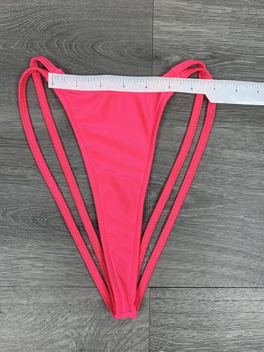 Vista 4 de Tanga G-String V Tanga Neon Coral Double Strappy Tanga Mini Micro Panty Rave Trajes Clubwear Skimpy Bikini Beach Panties Tanga Ropa interior Tanga