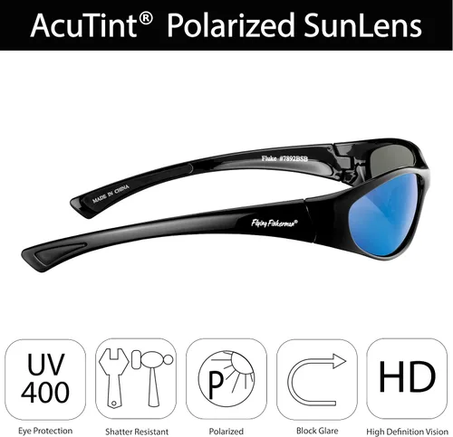 Vista 4 de Flying Fisherman Fluke Jr - Lentes de sol polarizados con bloqueador UV AcuTint para pesca y deportes al aire libre, espejo negroazul humo, pequeño