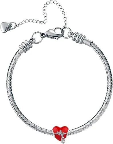 Vista 3 de KunBead Encantos de cuentas de corazón esmaltados rojos compatibles con pulseras Pandora, Cobre, vidrio