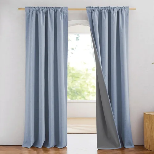 Vista 54 de NICETOWN Cortinas 100% opacas de 63 pulgadas de largo, 2 paneles de cortinas cortas con aislamiento térmico con forro para dormitorio, cortinas