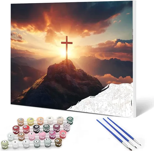 Vista 10 de Everyone Gathered Around Jesus - Pintura por números para adultos, principiantes, niños, kit de pintura al óleo sobre lienzo con pinceles, pigmento