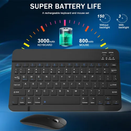 Vista 3 de Combo de teclado y mouse Bluetooth recargable, juego de teclado inalámbrico ultradelgado universal para Android, Windows, iPad, iPhone, Samsung