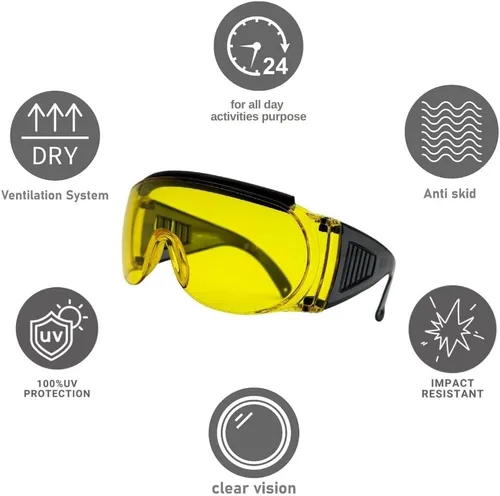Vista 5 de XII WY - Gafas de seguridad antivaho para laboratorio, ajuste protector sobre gafas graduadas, gafas de construcción