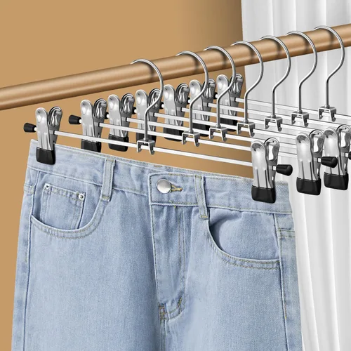 Vista 7 de Perchas para pantalones con clips, perchas para faldas, 12 pulgadas Negro-paquete de 12