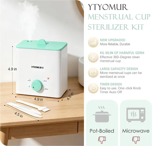 Vista 5 de YTYOMUR Tazas Menstruales con Esterilizador, 2 Tazas de Período Reutilizables para Mujeres, Alternativa al Tampón y a la Toalla, Taza Femenina