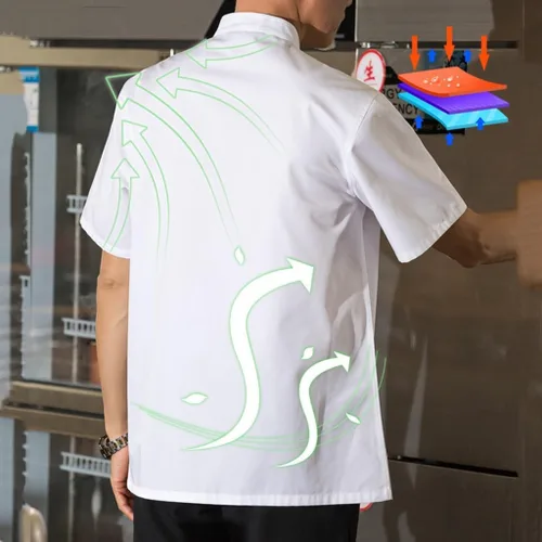 Vista 6 de Unisex Chef Jacket Classic Short Sleeve Chef Uniform Pocket Hotel Kitchen Restaurant Working Summer Chef Coat