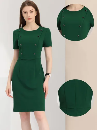 Vista 4 de Allegra K Vestido tubo de manga corta para mujer, vestido de tubo ajustado casual de negocios