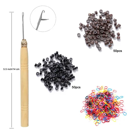 Vista 4 de Kit de oropel para el cabello con herramientas de 48 pulgadas, 1200 hebras de cabello de oropel dorado, resistentes al calor, extensiones de cabello