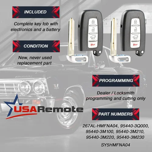 Vista 3 de Llavero compatible con Hyundai Kia Smart Keyless Entry Remote 2010 2011 2012 2013 2014 2015 (SY5HMFNA04), juego de 2