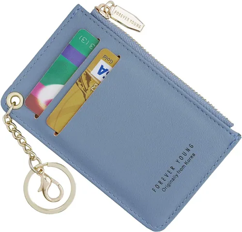 Vista 14 de Carteras pequeñas para mujer, tarjetero de piel delgado, cartera de monedas con llavero