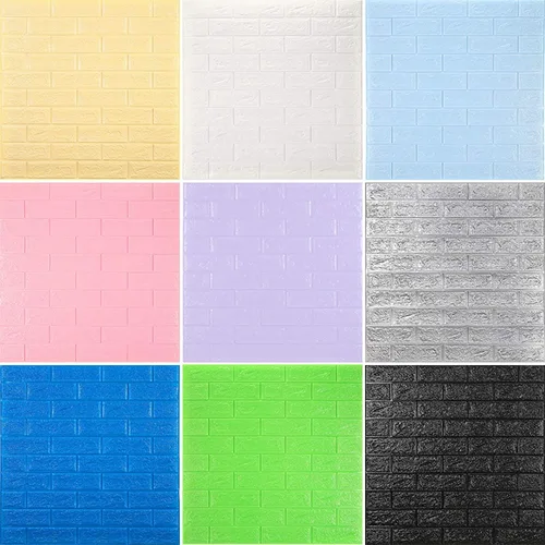 Vista 2 de Queenbox 12 piezas de papel tapiz de ladrillos de espuma sintética de 27 x 30 pulgadas, efecto 3D sólido, autoadhesivo, para despegar y pegar